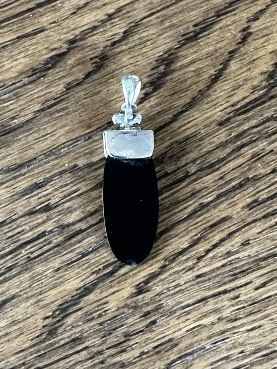 Art Deco Black Onyx Pendant | Sterling Silver Marcasite | Vintage - Picture 2 of 4